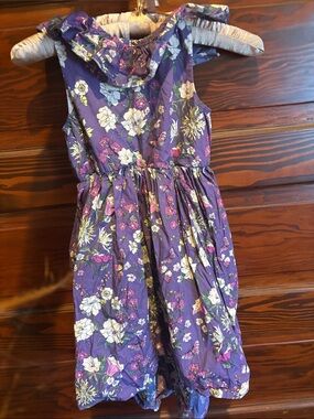 Tea Collection Purple Floral Gathered Skirt with White and Pink Flowers